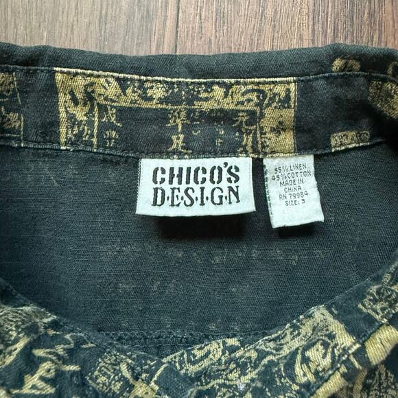 Chico’s Design Script Print Linen Blend Shirt Button Front Women’s XL 16 - Picture 7 of 10